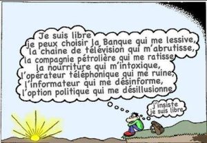 image humoristique sur la liberté dans un monde contraint par le capitalisme